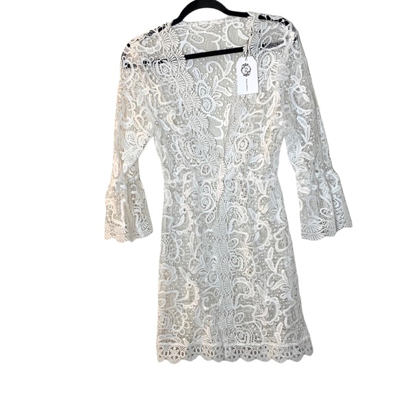 Boho White Scalloped Sleeves Beach Crochet Coverup - Picture 6 of 9